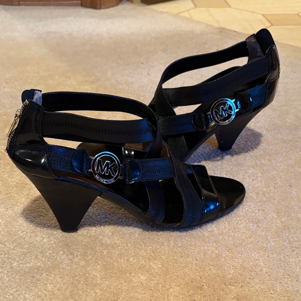 Michael Kors Black Patent Wedge Sandals